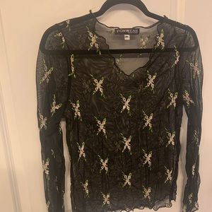Black see-through embroidered top